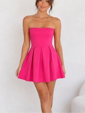 Strapless Pleated Mini Dress in Hot Pink